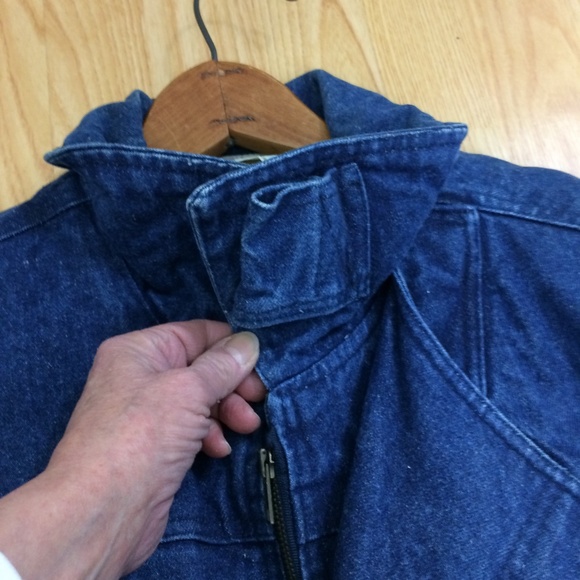 80s 90s denim puffer jacket quilted lining M - Picture 6 of 8